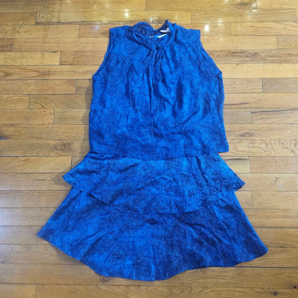 Rebecca Taylor Blue Black Silk Tiered Dress Size 2